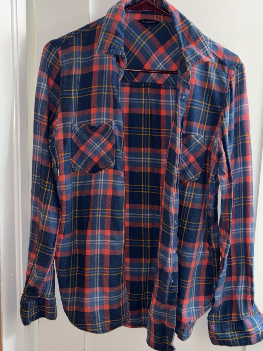 Aeropostale Blue and Red Plaid Button-Down Shirt